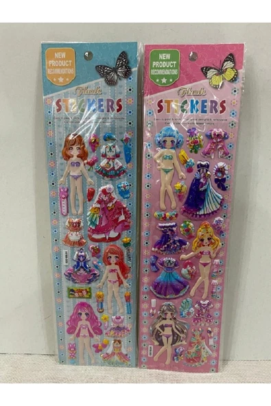 BONBON Giydirmeli Pembe Mor Elbiseli Kız Bebek 2'li Sticker ürün görseli 1
