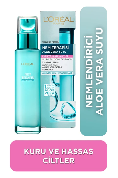 L'Oreal Paris Nem Terapisi Aloe Vera Suyu İçeren Kuru ve Hassas Ciltler İçin Su Bazlı Nemlendirici Yüz Kremi 70ml ürün görseli 1