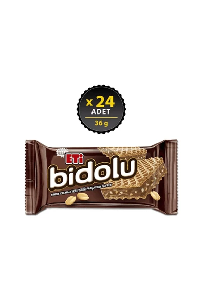 GROS Eti Bidolu Fındık Kremalı Yer Fıstığı Parçalı Gofret 36 G 24'lü ürün görseli 1
