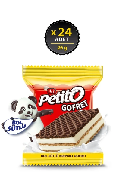 Eti Petito Bol Sütlü KremalI Sade Kakaolu Gofret 26 g x 24 Adet ürün görseli 1