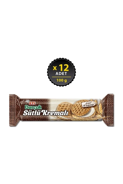 Eti Burçak Sütlü Kremalı Yulaflı Bisküvi 100 g x 12 Adet ürün görseli 1