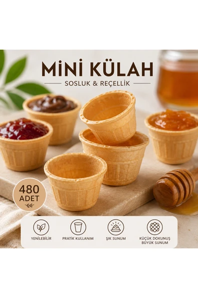 Yiğit Kahveciniz Mini Külah Sosluk 480 Adet Yenilebilir Reçellik | Dondurma Külahı Sunumluk Tatlı Sosluk Kahvaltılık Külah ürün görseli 1
