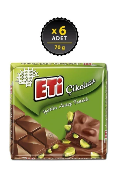 Eti Çikolata Antep Fıstıklı Kare 70 g x 6 Adet ürün görseli 1