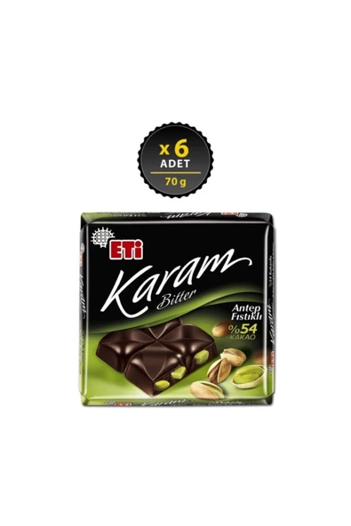 Eti Karam Antep Fıstıklı Kakaolu Bitter Çikolata 70 g x 6 Adet ürün görseli 1