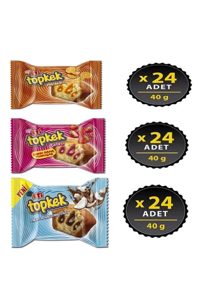 Eti Topkek 24 lü 3 Kutu Karma Set Portakal Çilek Hindistan Cevizli (toplam 72 Adet) ürün görseli 1