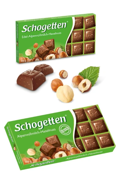 Schogetten Alpine Fındıklı Sütlü Çikolata Bar Şeker Orijinal Alman Çikolatası 10g ürün görseli 1