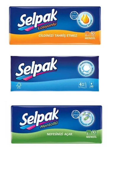 Selpak Mendil 3 'lü Set (LOSYON-KLASİK-MENTOL)1*3 (30 ADET 1'LU MENDİL) ürün görseli 1