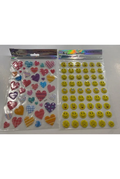BONBON Kabartmalı Fashion Lüks Sticker Kalp Ve Gülen Surat 2'li Set ürün görseli 1
