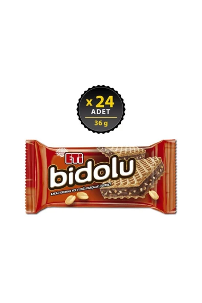 Eti Bidolu Kakao Kremalı Yer Fıstığı Parçacıklı Gofret 36 g x 24 Adet ürün görseli 1