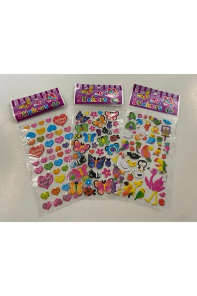 sticker Kabartmalı Kalp Kelebek Kuş Çıkartma 3'lü Set ürün görseli 1