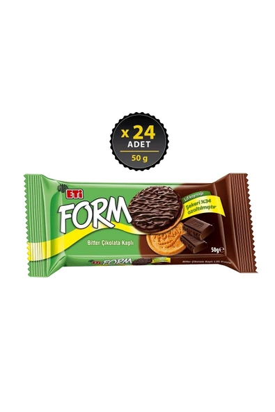 Eti Form Bitter Çikolata Kaplı Lifli Bisküvi 50 g x 24 Adet ürün görseli 1