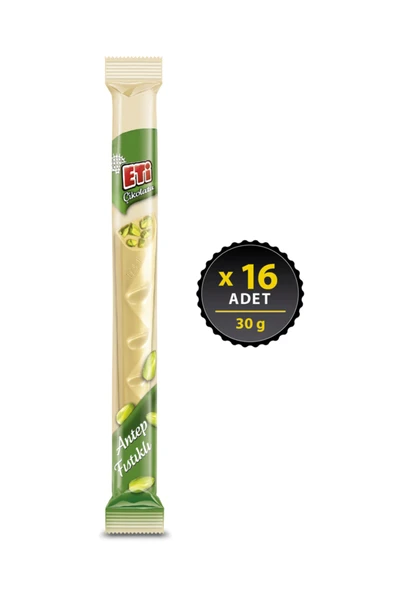Eti Çikolata Uzun Beyaz Antep Fıstıklı 30 g x 16 Adet ürün görseli 1