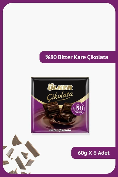 Ülker %80 Bitter Çikolata - 60 gram - 6 Adet ürün görseli 1