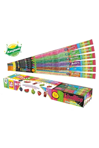 Global Lico Rico Karışık Meyve Aromalı Ekşili Uzun Şerit Metre Şeker 72 Li Paket ürün görseli 1