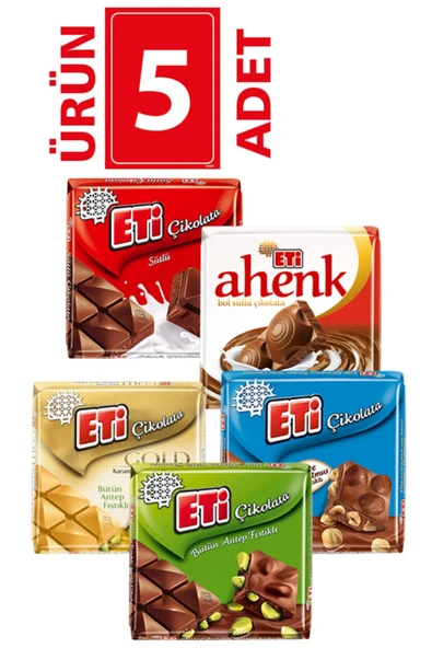 Eti Kare Çikolata Çeşitleri 5 Adet ürün görseli 1
