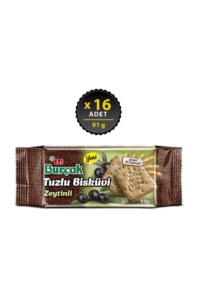 Eti Burçak Zeytinli Tuzlu Bisküvi 91 g x 16 Adet ürün görseli 1