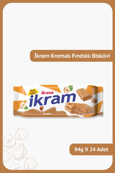 Ülker İKRAM Kremalı Fındıklı Bisküvi - 84 gram - 24 Adet ürün görseli 1