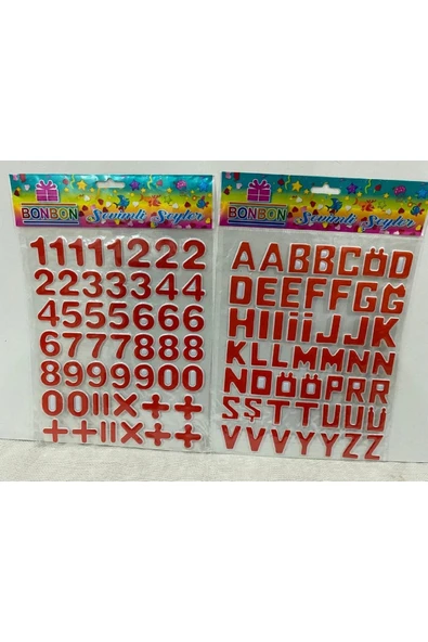 BONBON Rakam Ve Harfli A4 Boyut 2'li Sticker Kırmızı Farklı Renklerde ürün görseli 1
