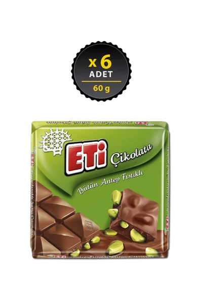 Eti Çikolata Antep Fıstıklı Kare 60 g x 6 Adet ürün görseli 1