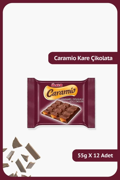 Ülker CARAMİO Karamel Dolgulu Sütlü Kare Çikolata - 55 gram - 12 Adet ürün görseli 1