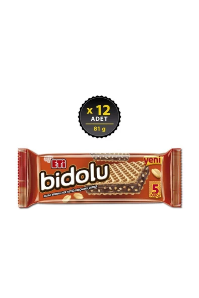 Eti Bidolu Kakao Kremalı Yer Fıstığı Parçacıklı Gofret 81 g x 12 Adet ürün görseli 1