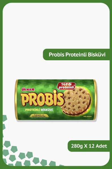 Ülker PROBİS Proteinli Bisküvi - Kakaolu ve Muzlu Kremalı - 280 gram - 12 Adet ürün görseli 1