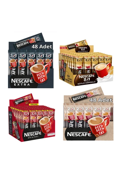 Nescafe Extra Kahve,sütlü Köpüklü, Şekerli, Ikisi Birarada, 48'li Paket 4'lü Set ürün görseli 1