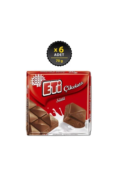 Eti Çikolata Sütlü Kare 70 g x 6 Adet ürün görseli 1