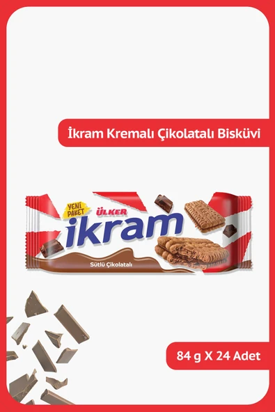 Ülker İKRAM Sütlü Çikolata Kremalı Bisküvi - 84 gram - 24 Adet ürün görseli 1