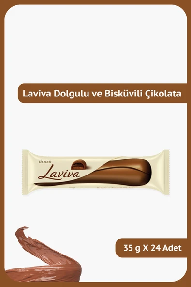 Ülker LAVİVA Sütlü ve Bitter Çikolata Dolgulu ve Kakaolu Bisküvili Bar - 35 gram - 24 Adet ürün görseli 1