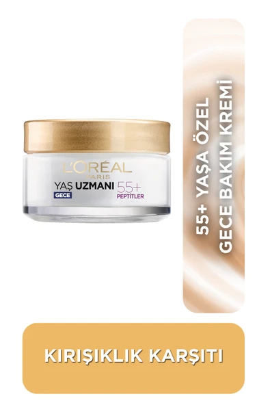 L'Oreal Paris Yaş Uzmanı 55+ Kırışıklık Karşıtı Yenileyici [Petitler] İçeren Nemlendirici Gece Yüz Kremi 50ml ürün görseli 1