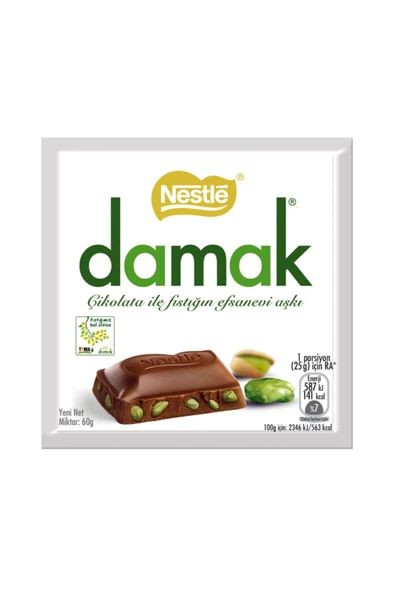 Nestle Damak Antep Fıstıklı Sütlü Kare Çikolata 60 G ürün görseli 1