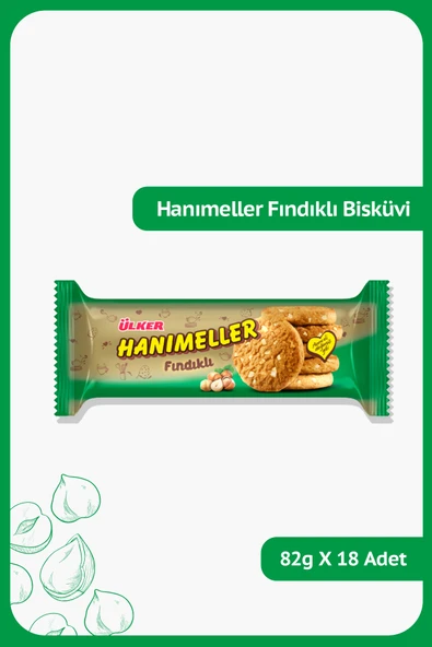 Ülker HANIMELLER Fındıklı Bisküvi - 82 gram - 18 Adet ürün görseli 1
