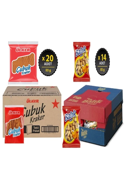 Ülker Çubuk Kraker 80 Gr 20 Adet Eti Balık Kraker 85 Gr 14 Adet Dev Paket Efsane Lezzetler ürün görseli 1