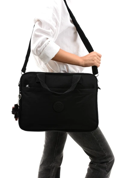 Sedef Çanta Ss 3027  Unisex Krinkıl Suya Dayanıklı Laptop Bölmeli Çapraz-el Askılı Evrak Ve Laptop Çantası SİYAH ürün görseli 1