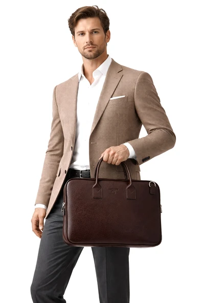 Sedef Çanta Ss 1446 Unisex 15.6 inç Uyumlu Suni Deri Darbe Korumalı Laptop ve Evrak Çantası KAHVERENGİ ürün görseli 1