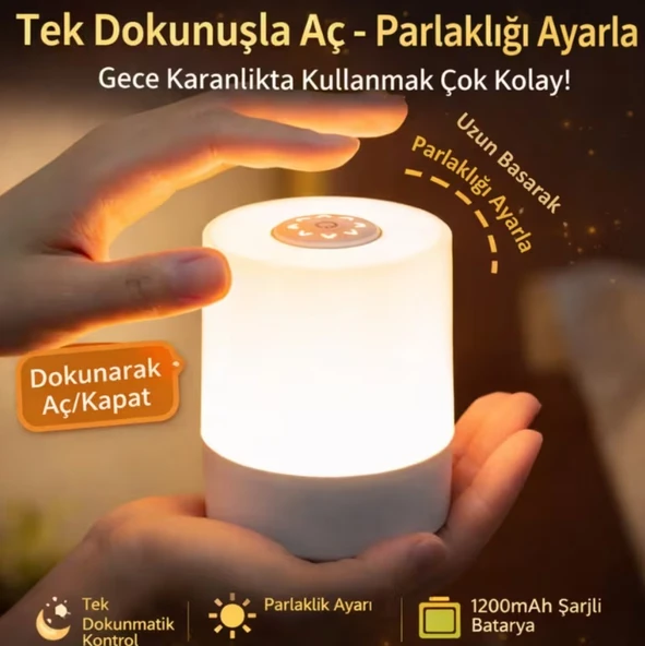 ŞARJLI DOKUNMATİK SAATLİ MASA LAMBASI GECE LAMBASI - Resim 8