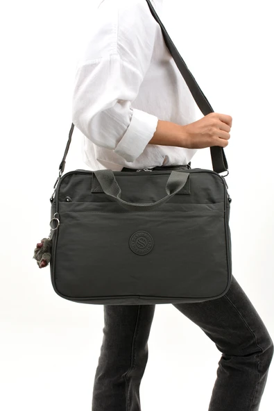 Sedef Çanta Ss 3027  Unisex Krinkıl Suya Dayanıklı Laptop Bölmeli Çapraz-el Askılı Evrak Ve Laptop Çantası KOYU GRİ ürün görseli 1