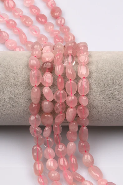 Pembe Kuvars Doğal Taş Dizi 10 x 13 mm Mercimek Kesim - DZ-1235 ürün görseli 1