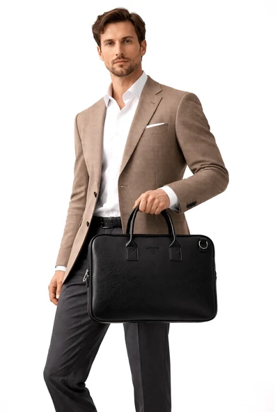 Sedef Çanta Ss 1446 Unisex 15.6 inç Uyumlu Suni Deri Darbe Korumalı Laptop ve Evrak Çantası SİYAH ürün görseli 1