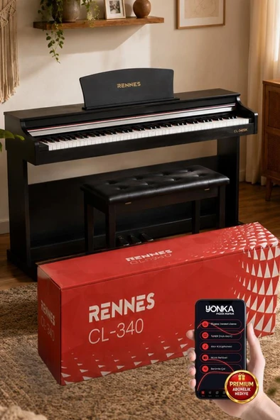 Rennes CL-340BK Tuş Hassasiyetli 88 Tuş Dijital Piyano Profesyonel Siyah ürün görseli 1