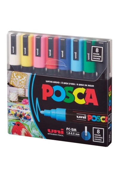 Uni-Ball Posca 1.8-2.5 Su Bazlı poster Markörü Anarenk 8 Li ürün görseli 1