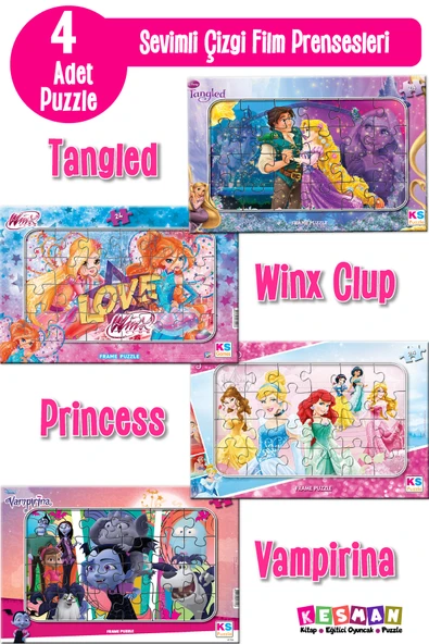 Sevimli Çizgi Film Prensesleri 4’lü Puzzle Seti – Tangled, Winx Club, Princess, Vampirina ürün görseli 1
