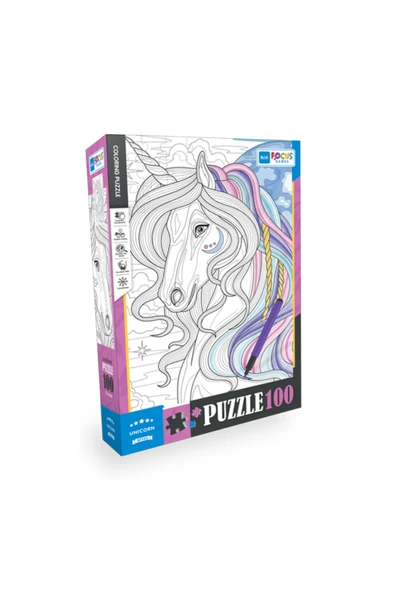 100 Parça Coloring Puzzle - Unicorn (Tek Boynuzlu At) ürün görseli 1