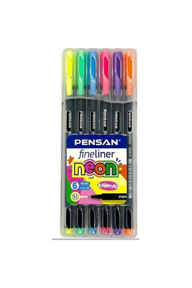 6300 Fineliner 0.4 Mm Keçe Uçlu Kalem 6 Neon Renk Set ürün görseli 1