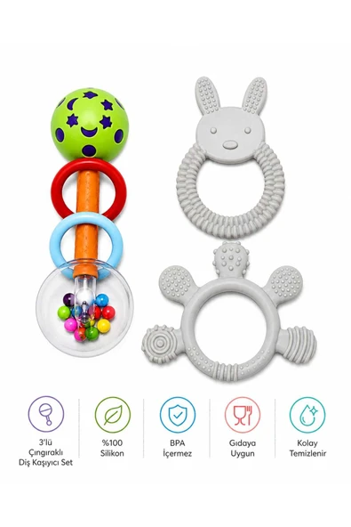 ERMA HOME 3lü Çıngıraklı Diş Kaşıyıcı Set ürün görseli 1
