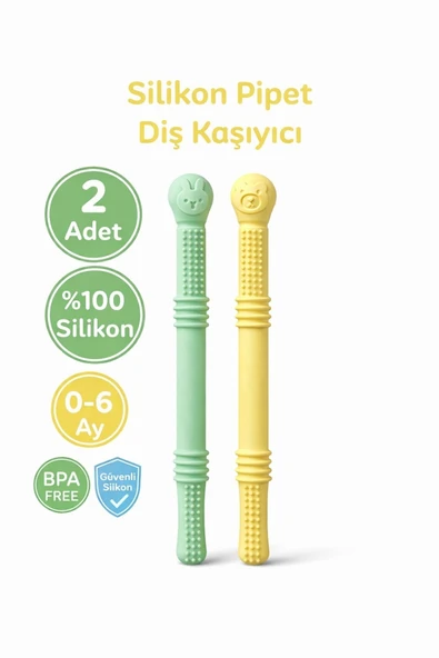 ERMA HOME Silikon Pipet & Diş Kaşıyıcı Set – 2’li (Yeşil & Sarı) ürün görseli 1