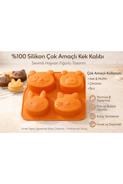 ERMA HOME Lüks 4 Farklı Figürlü Silikon kek ve buz Kalıbı Büyük Boy Çikolata Kalıbı ürün görseli 1