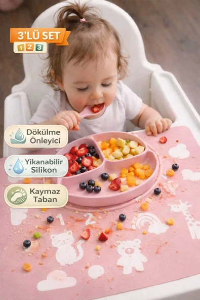CKM silikon Bebek Dökülme Önleyici Silikon Mama Matı 3’lü Set – Yıkanabilir & Kaymaz ürün görseli 1