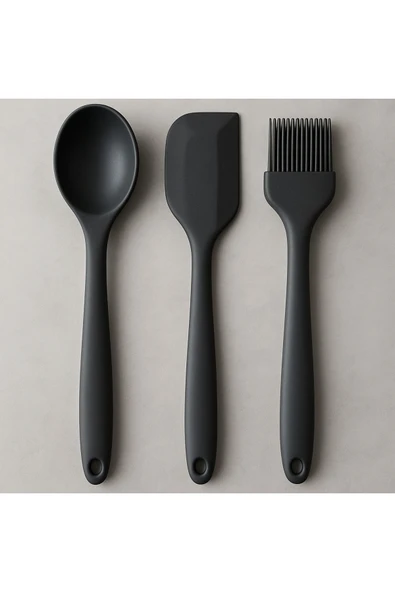 Home Silikon large spatula kaşık fırça seti 3 lü yanmaz yapışmaz mutfak gereçleri ürün görseli 1